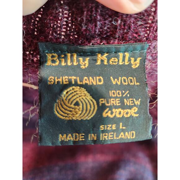 Billy Kelly Shetland Wool Vest‎ Mens L Burgundy Striped Made in Ireland Vintage - Picture 4 of 6